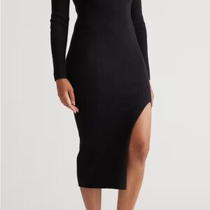 Quince Black Long Sleeve Ribbed Dress